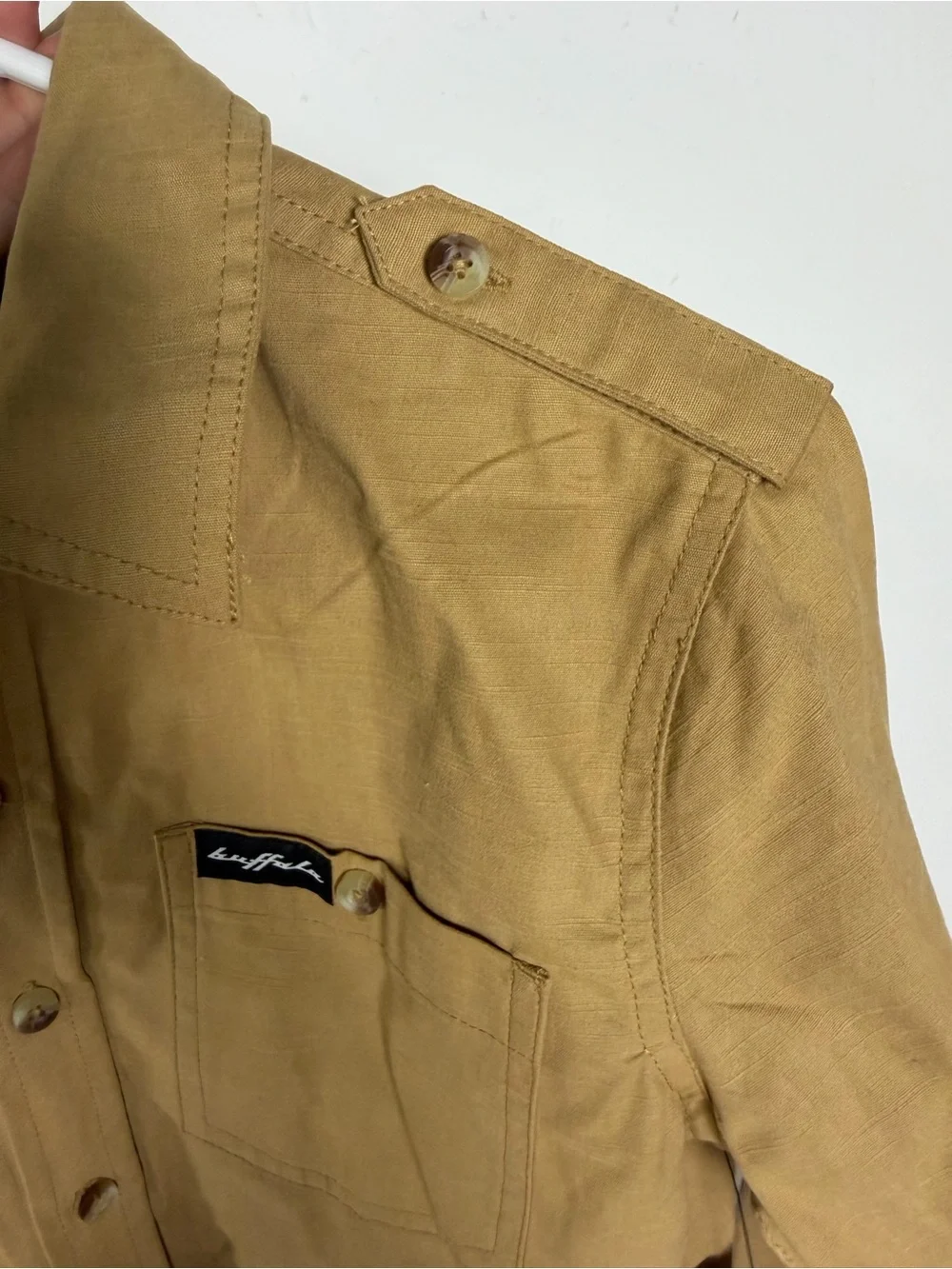 Buffalo David Bitton Boys Tan Button Down Utility Military Style Shirt - M